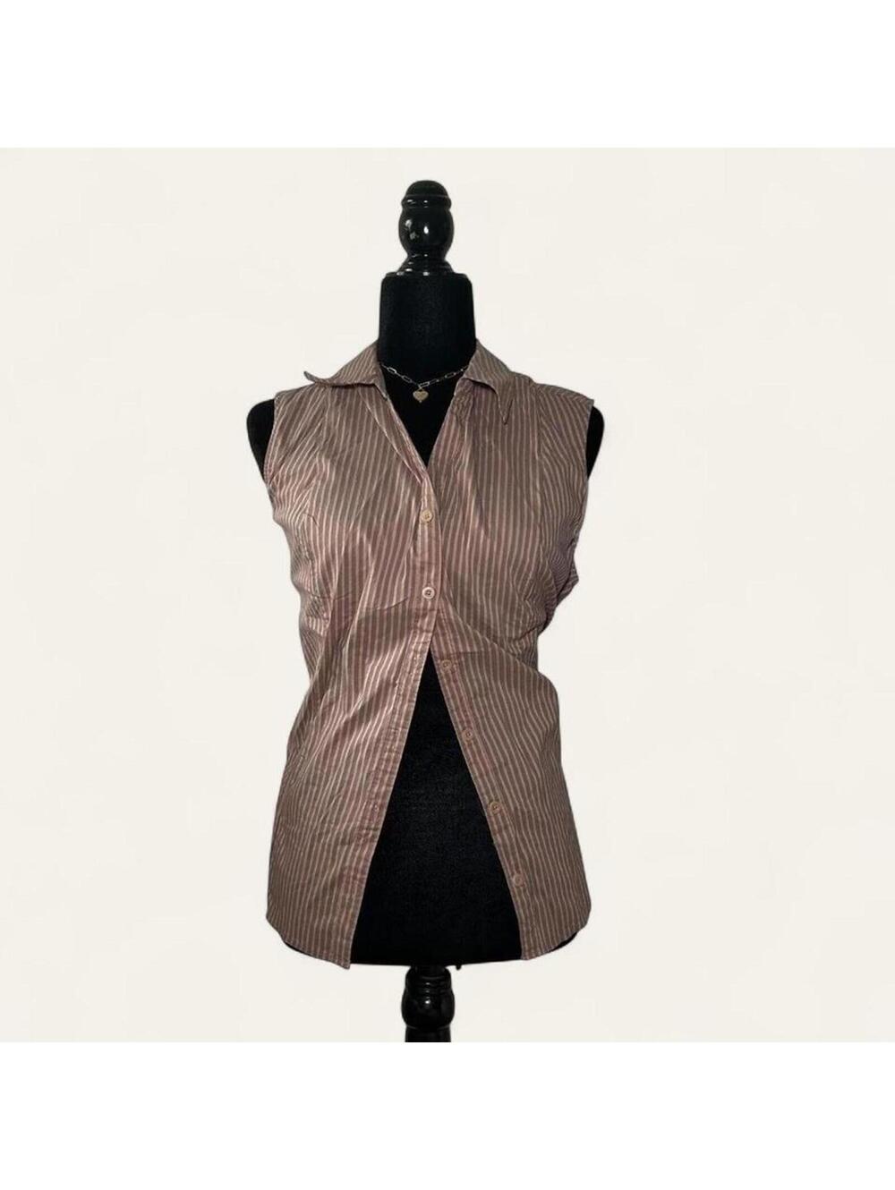 Vintage Y2K Northern Reflections Brown Striped Sleeveless Button Up Top